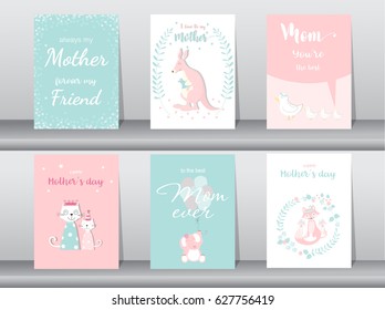 Set of Happy Mothers Day card,poster,template,greeting cards,Vector illustrations.