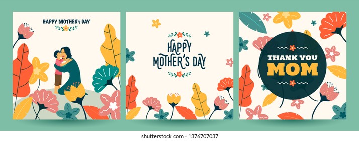 Set of Happy Mother's Day greeting card design in various style.