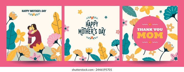 Set of Happy Mother's Day greeting card design in various style.