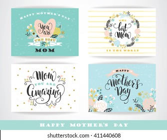 Set of Happy Mothers Day  greeting cards with Flowers. Vector illustration.