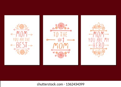 Set of Happy Mother's day hand drawn elements on white background. Mom you are the best. To the number one mom. Mom you are my hero