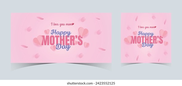 Set of Happy Mother's Day Web Banners and Post Templates. Mother's Day Greeting Card with 3d Love Balloons. Happy Mom Love Sign with Heart and Flowers. Flying Pink Paper Hearts. Mom Love Background