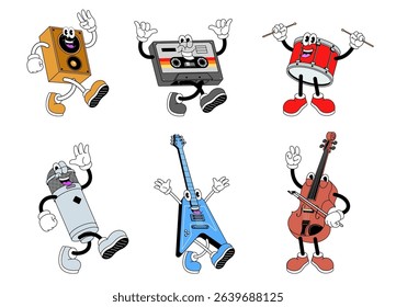 Set Of Happy Music Instrument Cartoon