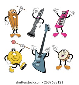 Set Of Happy Music Instrument Character