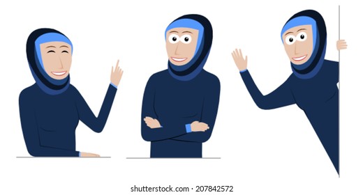 Set of happy muslim girls for putting behind a poster, message or panel 