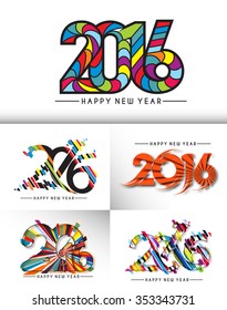 Set of Happy New Year 2016 Text Decorated Design