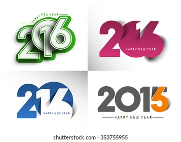 Set of Happy New Year 2016 Text Decorated Design