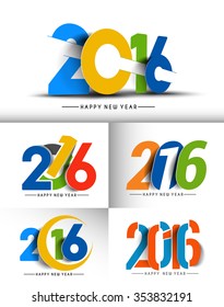 Set of Happy New Year 2016 Text Decorated Design