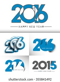 Set of Happy New Year 2016 Text Decorated Design