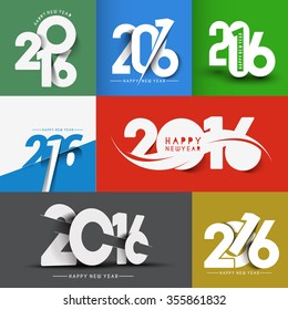 Set of Happy New Year 2016 Text Decorated Design