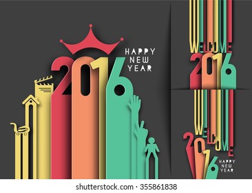 Set of Happy New Year 2016 Text Decorated Design