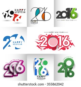 Set of Happy New Year 2016 Text Decorated Design