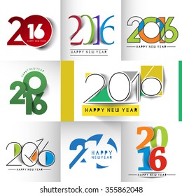 Set of Happy New Year 2016 Text Decorated Design