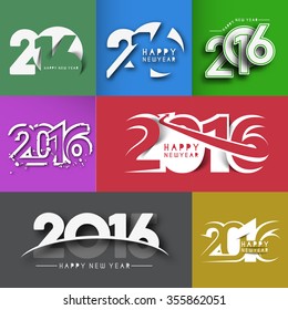 Set of Happy New Year 2016 Text Decorated Design