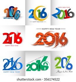 Set of Happy New Year 2016 Text Decorated Design