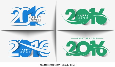 Set of Happy New Year 2016 Text Decorated Design