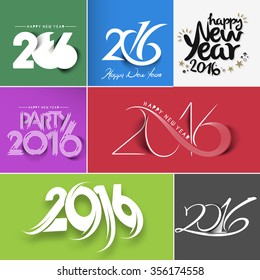 Set of Happy New Year 2016 Text Decorated Design