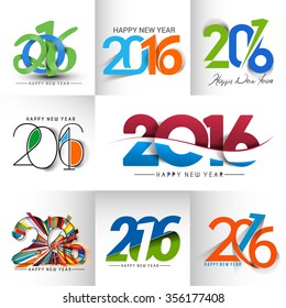 Set of Happy New Year 2016 Text Decorated Design