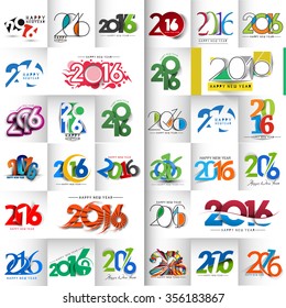 Set of Happy New Year 2016 Text Decorated Design