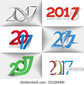 Set of Happy new year 2017 Text Design vector illustration