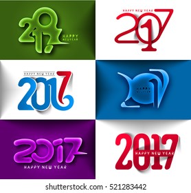 Set of Happy new year 2017 Text Design vector illustration