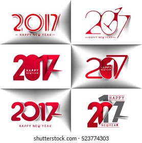 Set of Happy new year 2017 Text Design vector illustration