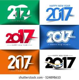 Set of Happy new year 2017 Text Design vector illustration