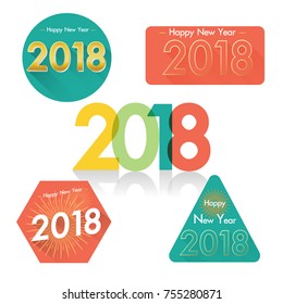 Set of happy new year 2018 badges on white background.