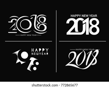 Set of Happy new year 2018 Text Design  patterVector illustration