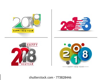 Set of Happy new year 2018 Text Design patterVector illustration