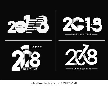Set of Happy new year 2018 Text Design patterVector illustration