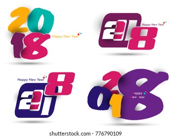 Set of happy new year 2018 creative and colorful design vector illustration for greeting card and abstract background...