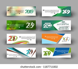 Set of Happy New Year 2019 Banner Design  Patter, Vector illustration.