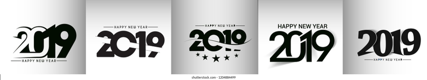 Set of Happy New Year 2019 Text Design  Patter, Vector illustration.