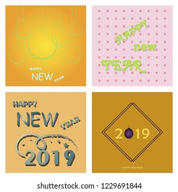 Set of Happy New Year 2019 text design. Vector greeting illustration with numbers and snowflake