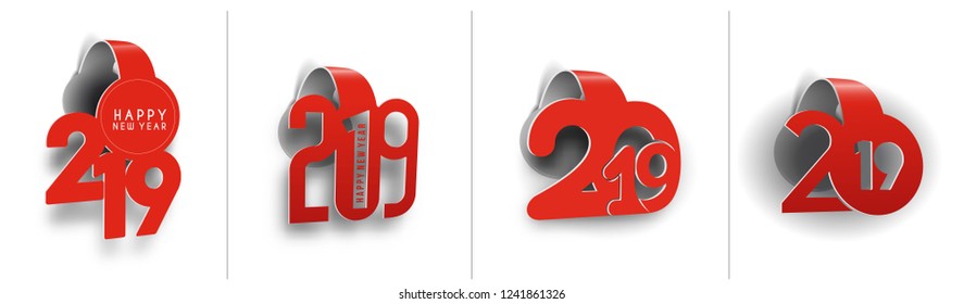 Set of Happy New Year 2019 Text Design Patter, Vector illustration.