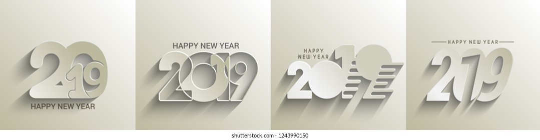 Set of Happy New Year 2019 Text Design Patter, Vector illustration.