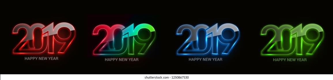 Set of Happy New Year 2019 Text Design Patter, Vector illustration.