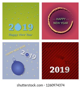 Set of Happy New Year 2019 text design. Vector greeting illustration with numbers