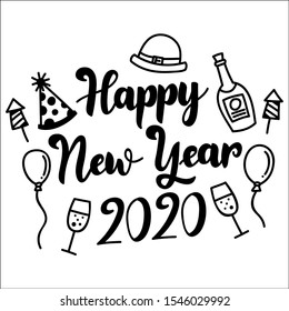 Set Of Happy New Year 2020 Text Design.Vector Illustration.