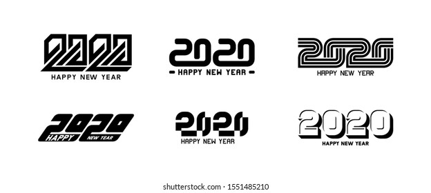 set of Happy New Year 2020 text Logo. Isolated on White background