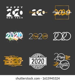 Set of Happy New Year 2020 Logo Text Design. Vector Illustration isolated on solid background.