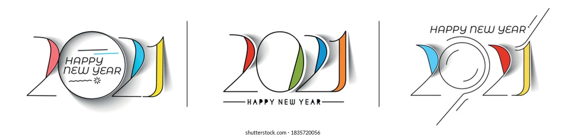 Set of Happy New Year 2021 Text Typography Design Patter, Vector illustration.