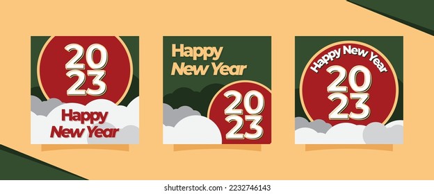 Set of Happy new year 2023 square banner design. Usable for social media post, greeting card, and web.
