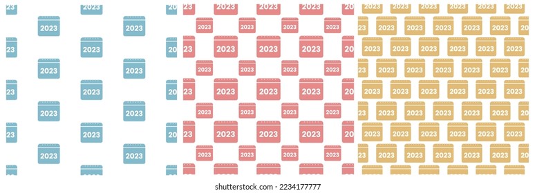 Set of Happy New Year 2023 Seamless Pattern Design with Decoration in Template Hand Drawn Cartoon Flat Illustration