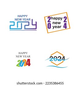 set of happy new year 2024 logo illustration design 