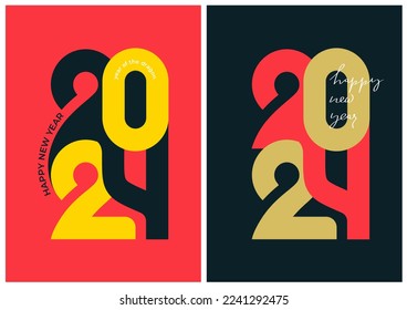 Set of Happy New Year 2024 design. Templates of business diary for 2024 with wishes. Brochure design template, card, banner. Logo text design number design. Vector isolated on white background.