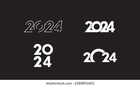 Set of Happy New Year 2024 design for greeting card, poster or calendar. 