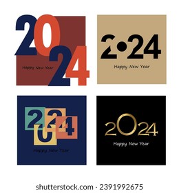 Set of Happy New Year 2024 logo text designs. 2024 number design templates. Collection of Happy New Year 2024 symbols. Vector illustration with stunning colorful labels