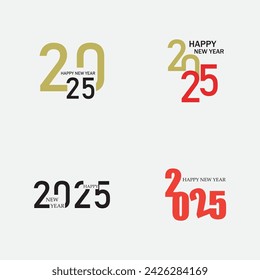 set of happy new year 2025 text logo isolated on gray background